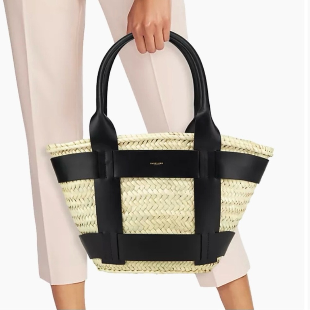 Demellier mini Santorini raffia and black leather bag. Never used.